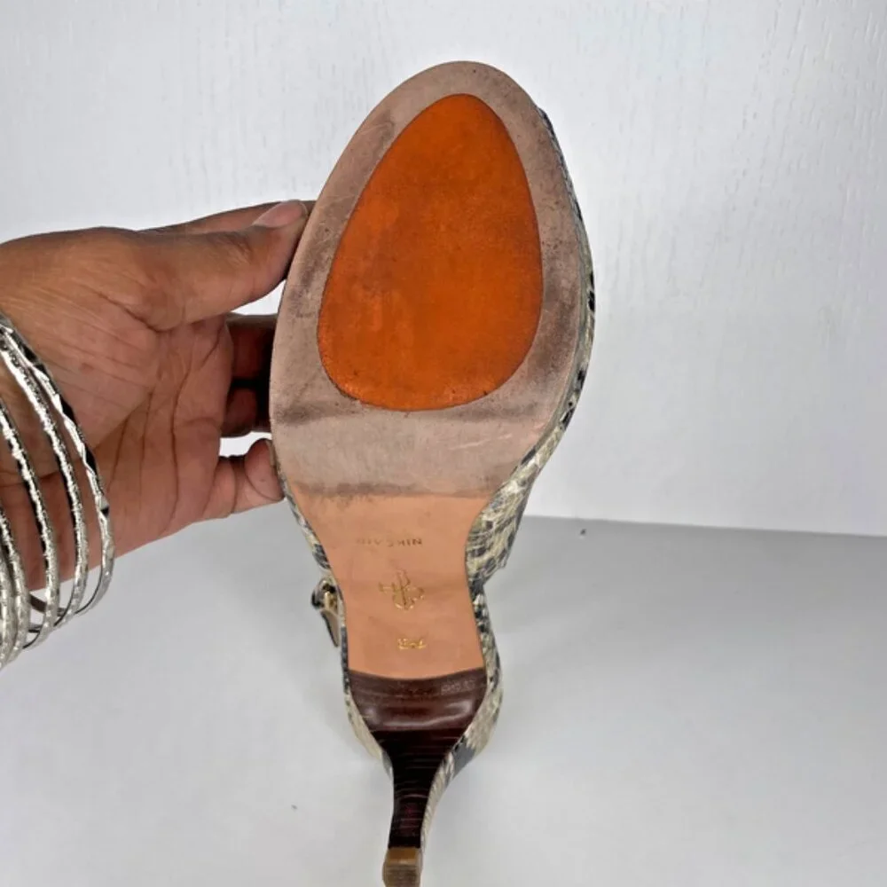 Cole Haan Nike Air Office Siren Snakeskin Peep Toe Slingback Heels Size 7.5M